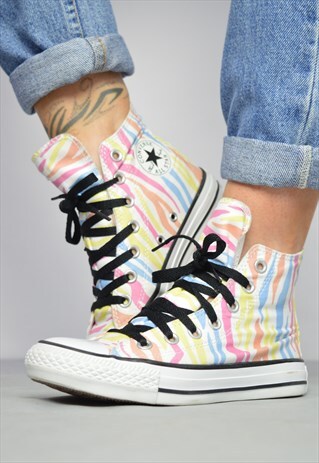 90S CONVERSE WHITE & COLOURFUL PASTEL STRIPED HI-TOPS RETRO