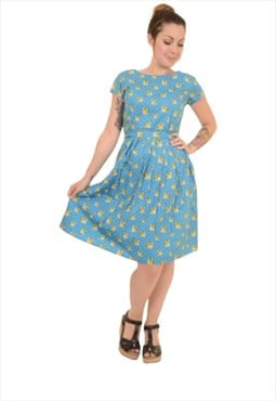 Tabby kitty and dot belted retro dress