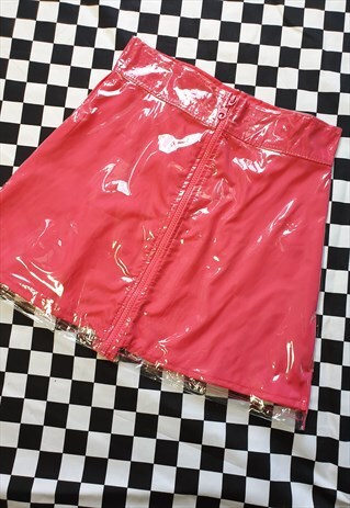 NEON FULL ZIP PVC SKIRT IN PINK