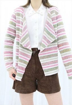 90s Vintage Multicoloured Striped Cardigan (Size M)