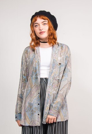 VINTAGE 90'S GREY PAISLEY PATTERN SHIRT