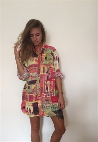 CRAZY PATTERNED VINTAGE RETRO FESTIVAL OVERSIZED SHIRTRAZY P