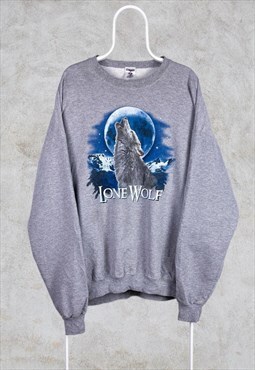 Vintage Grey Wolf Sweatshirt Oversized 2XL Jerzees