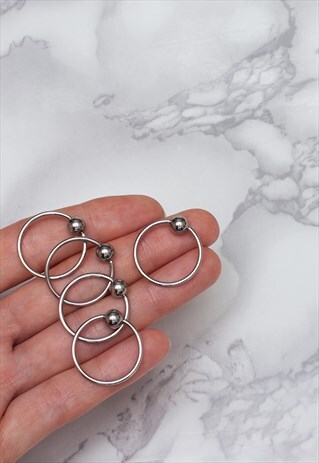 SURGICAL STEEL BIG RING HOOP SET OF 5 NIPPLE EAR PRIVATE BAR