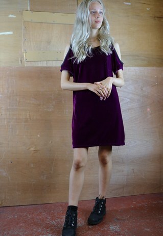 PURPLE HAZE VELVET COLD SHOULDER MINI DRESS