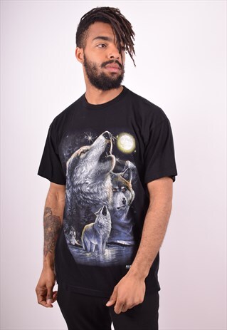 MENS VINTAGE T-SHIRT TOP LARGE BLACK 90S