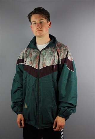 VINTAGE FESTIVAL WINDBREAKER SHELL JACKET IN GREEN WITH ZIP