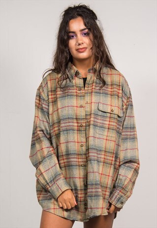 VINTAGE 90'S GRUNGE CHECKED LONG SLEEVE OVERSIZED SHIRT