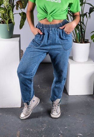VINTAGE HIGH-WAISTED TROUSERS IN BLUE DENIM