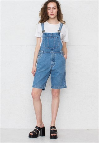 VINTAGE BLUE JEANAGERS DENIM PLAYSUIT DUNGAREE SHORTS