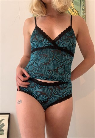ELASTICATED CAMI KNICKERS LINGERIE LOUNGE SET PJS VELVET