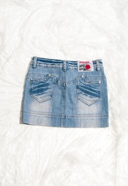 Vintage Denim Skirt Y2K Rave Mini in Stonewashed Blue