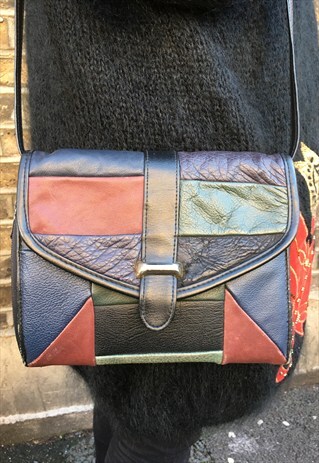 VINTAGE MULTI COLOURED PATCHWORK LEATHER BAG