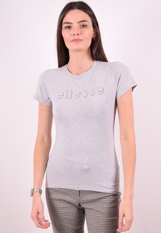 ELLESSE WOMENS VINTAGE T-SHIRT TOP MEDIUM GREY 90S