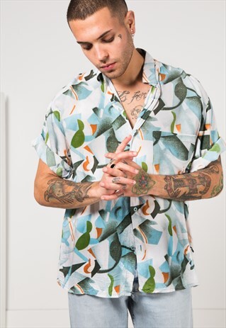 VINTAGE 80S CRAZY PRINT SHIRT / S1611