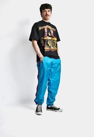 VINTAGE 90S JOGGERS SKY BLUE PURPLE MENS SPORT TROUSERS