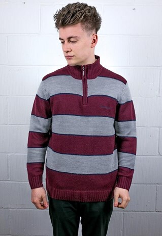 VINTAGE PIERRE CARDIN STRIPED 1/4 ZIP JUMPER