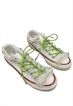 Customized anchor trainers pearl sneakers in white