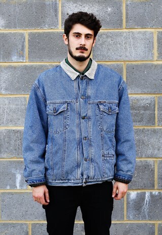 90'S DENIM JACKET WITH KNITTED LINING & CORDUROY COLLAR