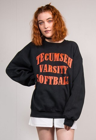 VINTAGE 90'S BLACK COLLEGE SOFTBALL SWEATSHIRT JUMPER