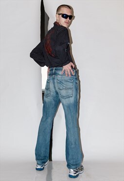 90's Vintage iconic street style stonewash jeans in blue