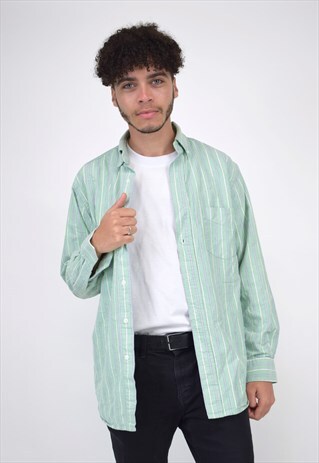 VINTAGE 90'S MINT GREEN & PURPLE STRIPED SHIRT