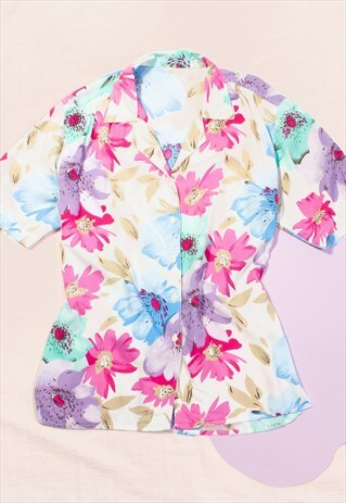 VINTAGE SHIRT 90S OVERSIZED RAVE TOP IN PINK FLORAL