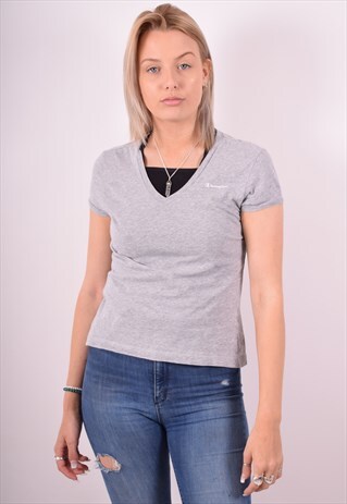 CHAMPION WOMENS VINTAGE T-SHIRT TOP SMALL GREY 90S