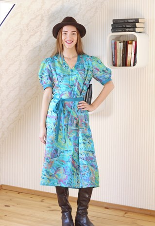 BRIGHT TURQUOISE BELTED DRESS
