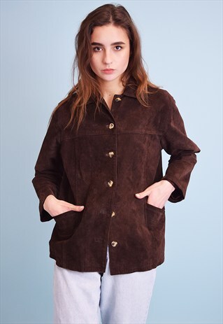 90'S RETRO GENUINE SUEDE BROWN SCANDI JACKET