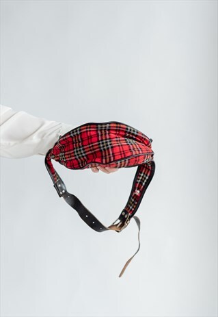 VINTAGE 90S CHECKERED BUM BAG WITH LEATHER BELT