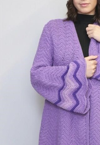 VINTAGE 1970'S COZY PURPLE KNIT BELL SLEEVED CARDIGAN