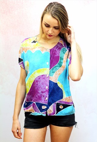 1990S VINTAGE VISCOSE MULTICOLOURED PATTERNED SHIRT
