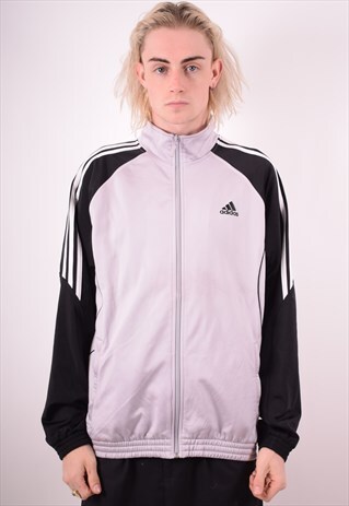 ADIDAS MENS VINTAGE TRACKSUIT TOP JACKET MEDIUM GREY 90S