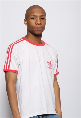 VINTAGE ADIDAS BIG SPELL OUT LOGO T-SHIRT WHITE RED