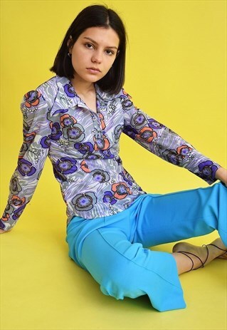 70'S RETRO ABSTRACT MOD PRINT OVERSIZED BLOUSE SHIRT