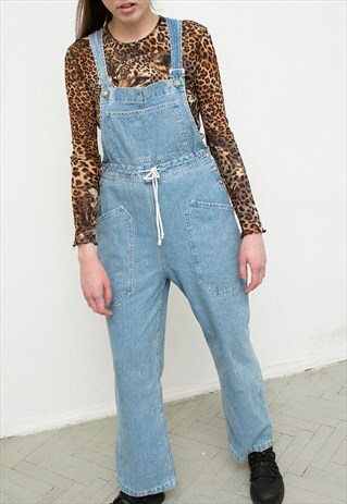 VINTAGE DUNGAREES PANTS BLUE DENIM DRAWSTRING TIE WAIST 70S