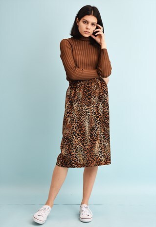 90'S RETRO ANIMAL PRINT MIDI SKIRT