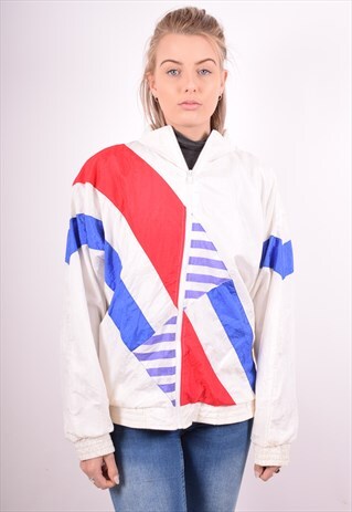 WOMENS VINTAGE TRACKSUIT TOP JACKET XL WHITE 90S
