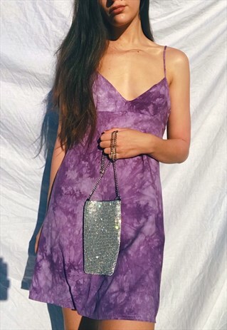 SLIP DRESS IN PURPLE TIE DYE AND MINI LENGTH