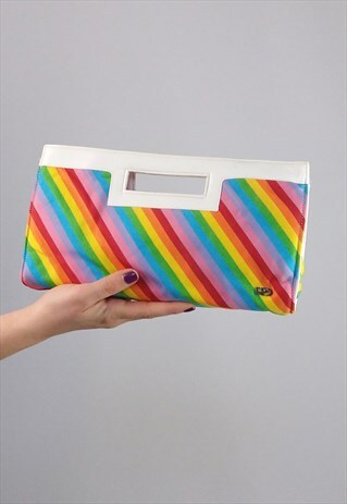 VINTAGE 90'S STRIPED RAINBOW CLUTCH BAG PURSE