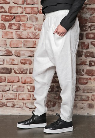 LOOSE CASUAL DROP CROTCH PANTS/ LINEN EXTRAVAGANT PANTS