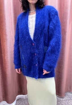 Vintage Mohair Cobalt Blue Cardigan Sweater