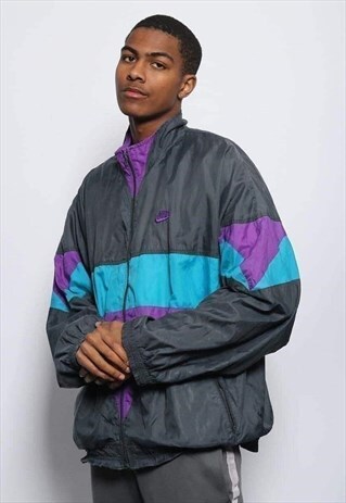VINTAGE NIKE TRACK LOGO JACKET GREY BLUE