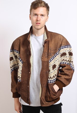 VINTAGE AZTEC FLEECE LINED JACKET