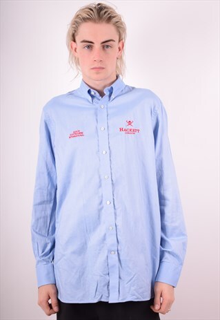 HACKETT MENS VINTAGE SHIRT LARGE BLUE 90S