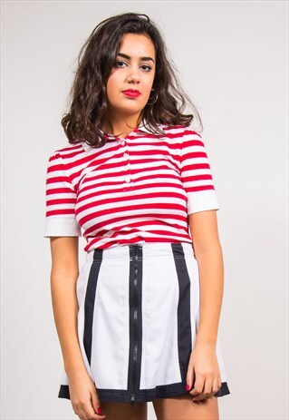 90'S VINTAGE TOMMY HILFIGER RED STRIPE POLO T-SHIRT