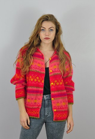VINTAGE 1980'S RED ABSTRACT MOHAIR CARDY