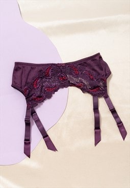 Vintage Hosiery Suspenders Y2K Satin Lace Lingerie in Purple