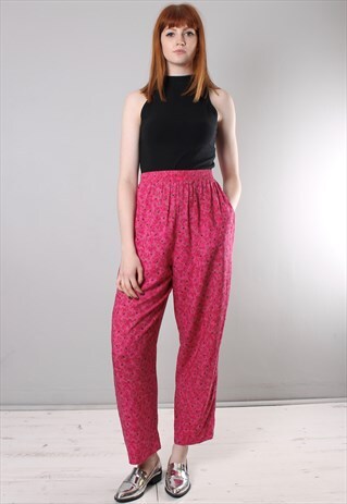 VINTAGE 80S PINK PATTERNED HIGH WAISTED FESTIVAL TROUSERS